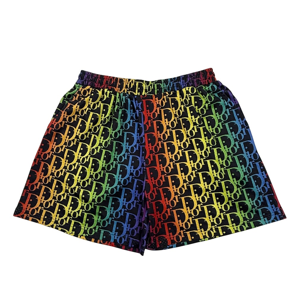 Dior Oblique Rainbow Mesh Shorts Multicolor All-Over Print Gym Athletic Shorts